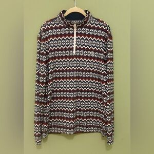 Rhoback Long Sleeve Q Zip Pullover Red White Blue Pattern Mens size Large
